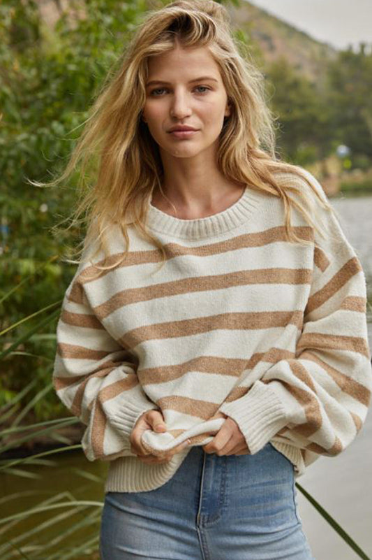 davis striped sweater in ivory front view