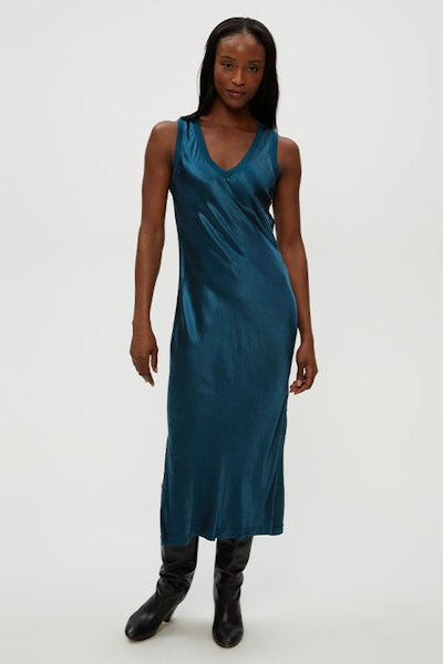 Randi Vneck Midi Dress in Rainforest front view