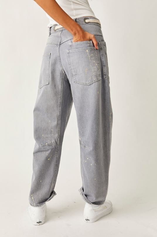 Moxie low slung barrel jeans in little darlin back view