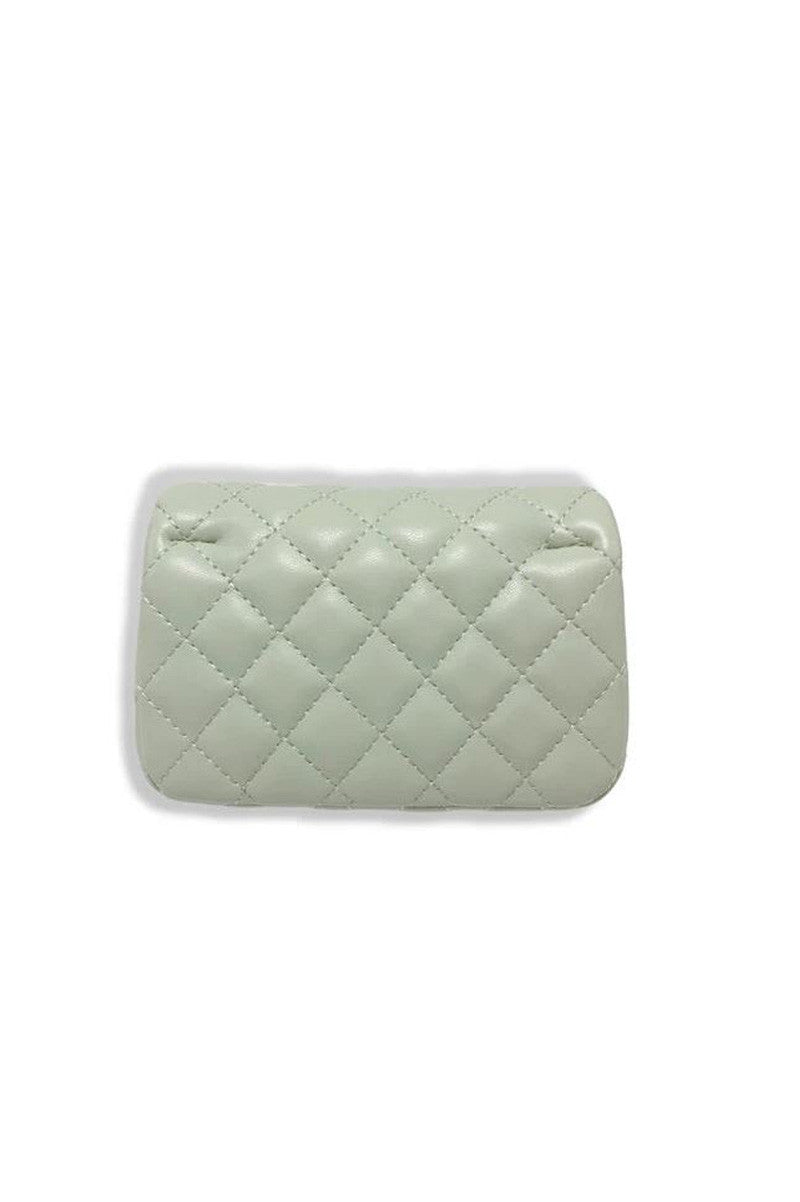 pearl closure quilted purse in green back view