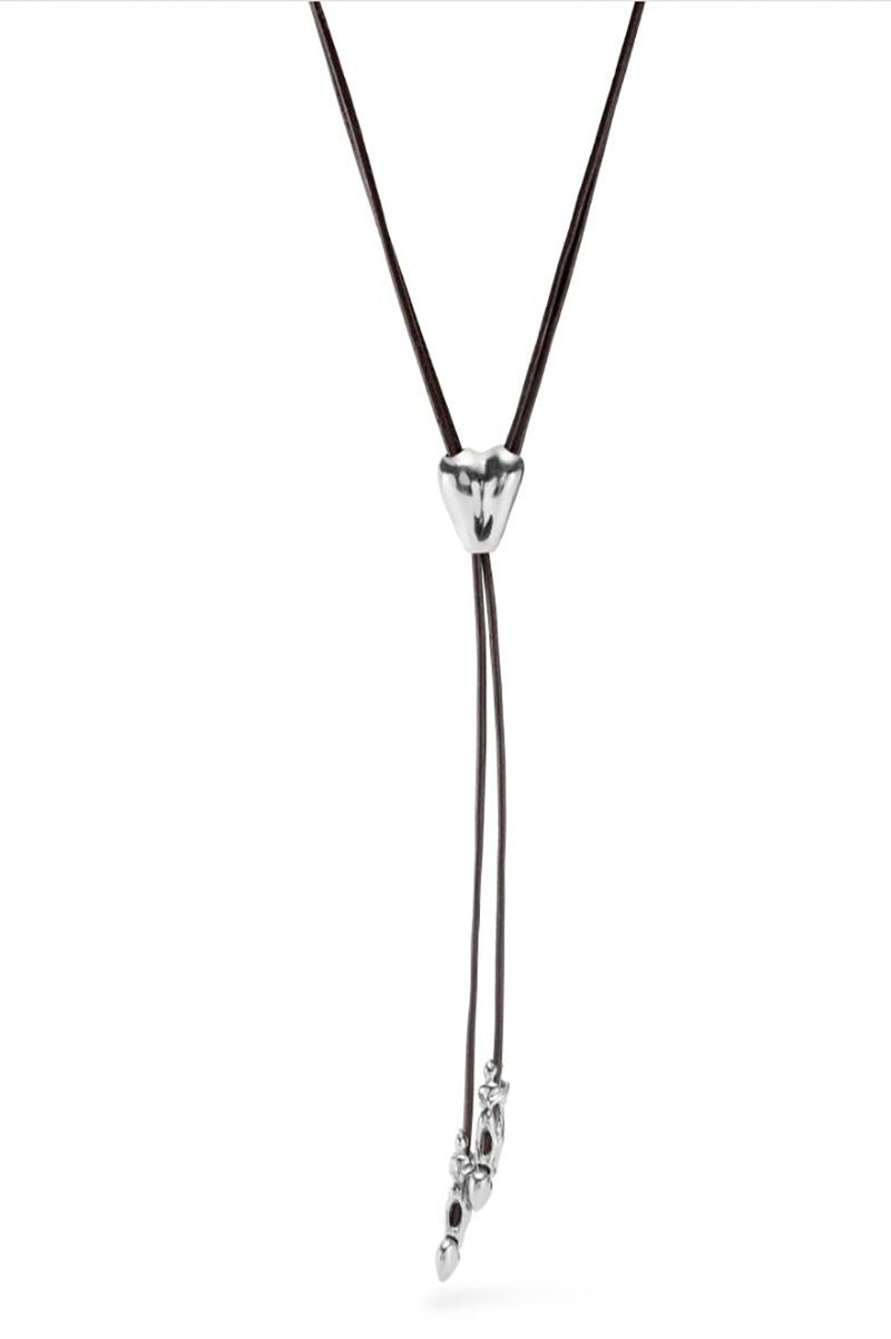 love leather necklace, brown and silver