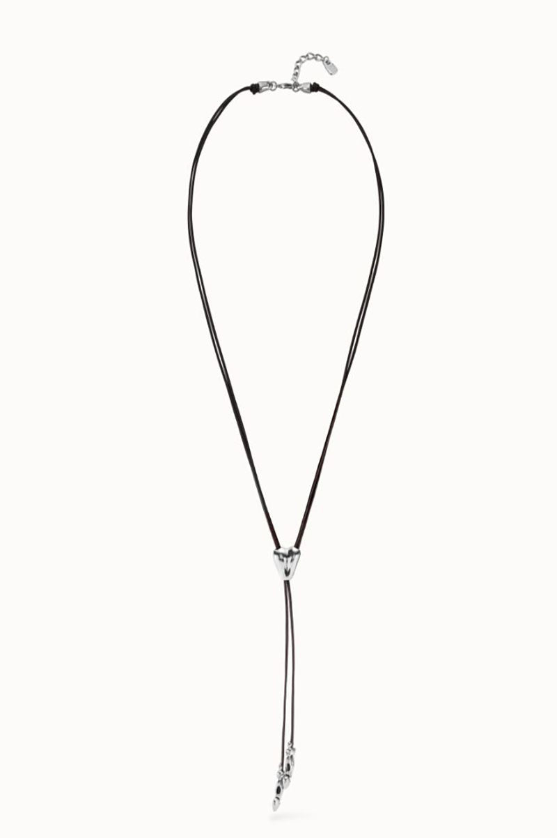 love leather necklace, brown and silver