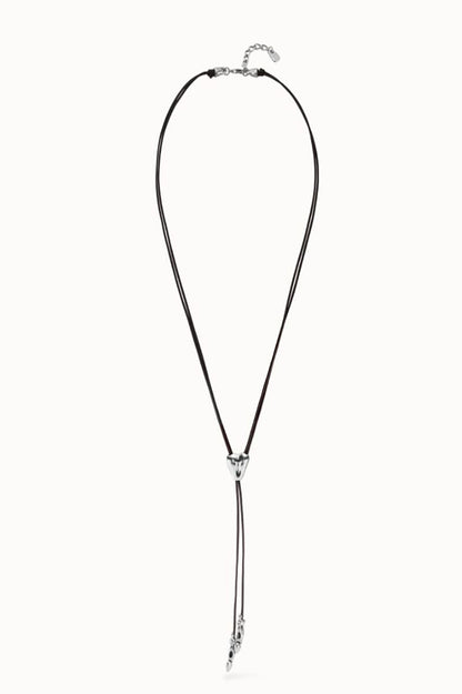 love leather necklace, brown and silver