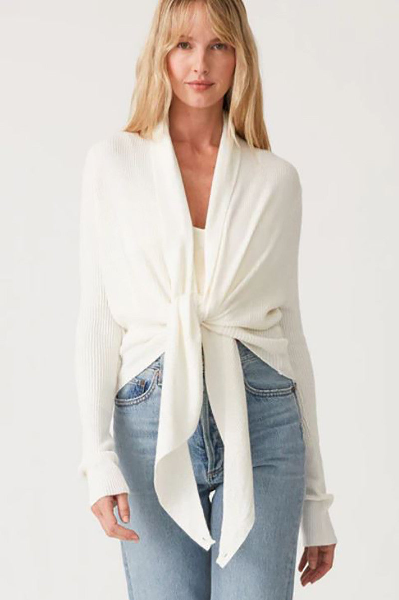Tie front coatigan in ivory front view