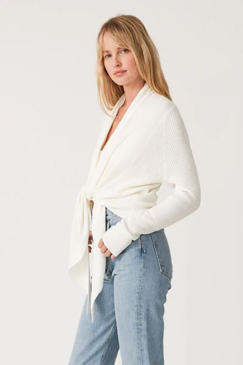 Tie front coatigan in ivory side view