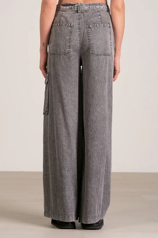 Wide leg cargo pant in black back view