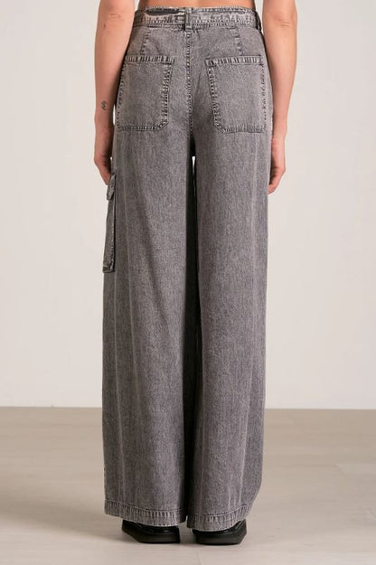 Wide leg cargo pant in black back view