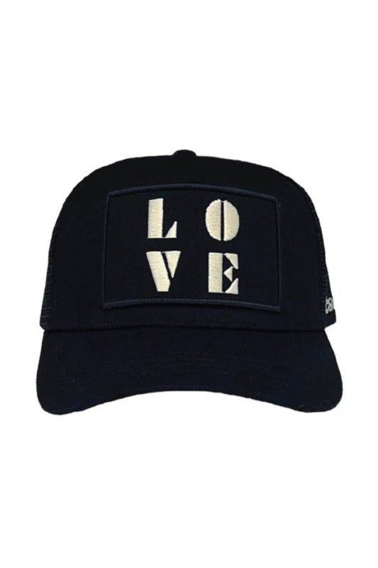 LOVE TRUCKER HAT IN BLACK FRONT VIEW
