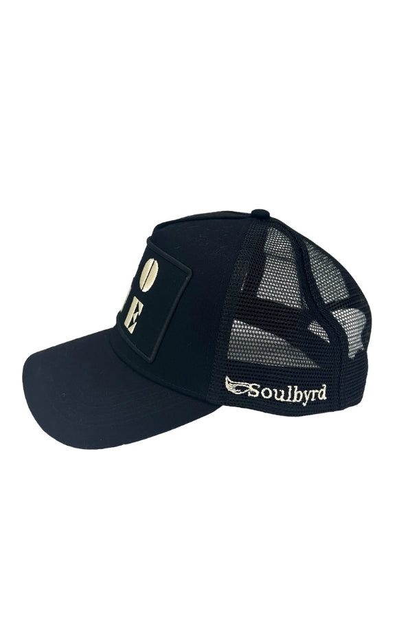 LOVE TRUCKER HAT IN BLACK SIDE VIEW