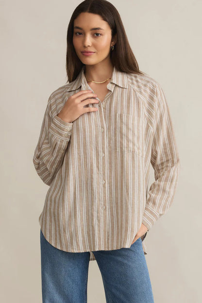 THE PERFECT LINEN TOP IN PEBBEL MOON FRONT VIEW