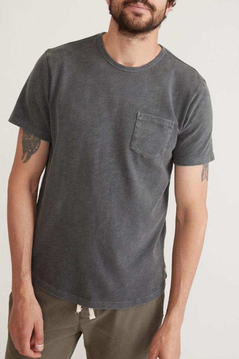 Short sleeve vintage heavy slub pocket tee in forged iron front view