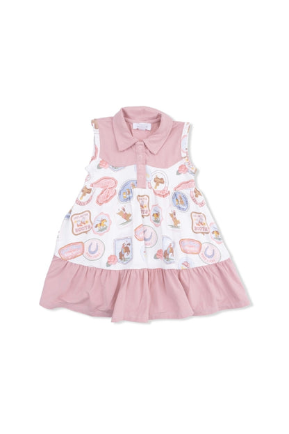 COWBOY BODYSUIT DRESS IN RODEO PATCHES PINK FRONT VIEW