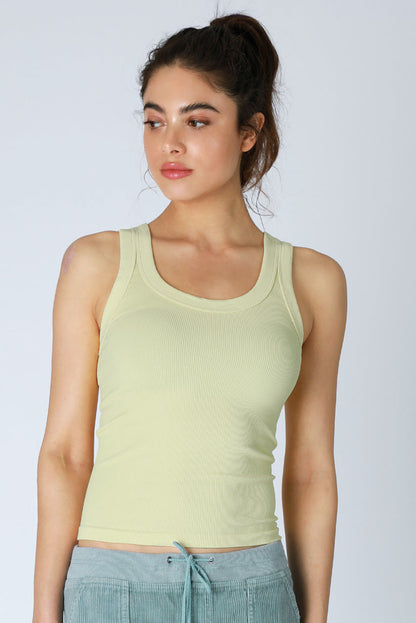 REVERSIBLE RIBBED TANK TOP IN PISTACHIO CREAM FRONT VIEW