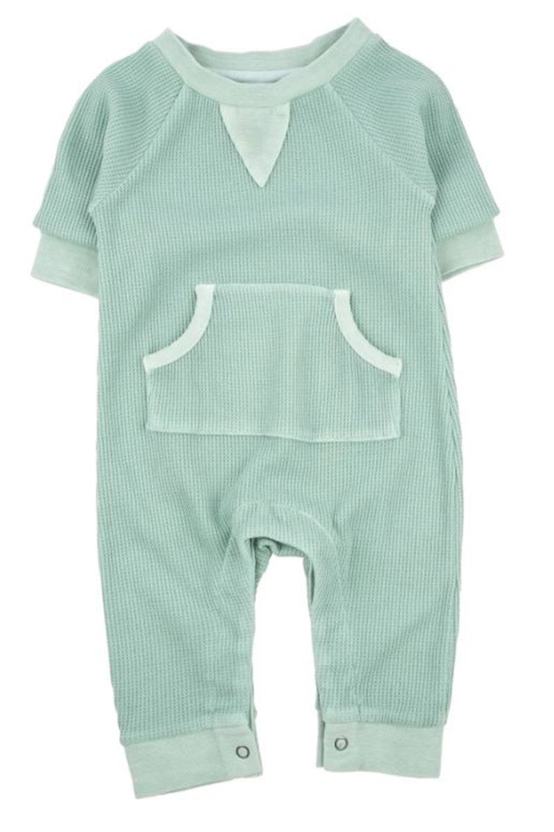 Casey Romper in aqua haze front view