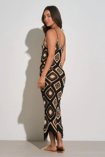Crochet tank maxi dress in black back view