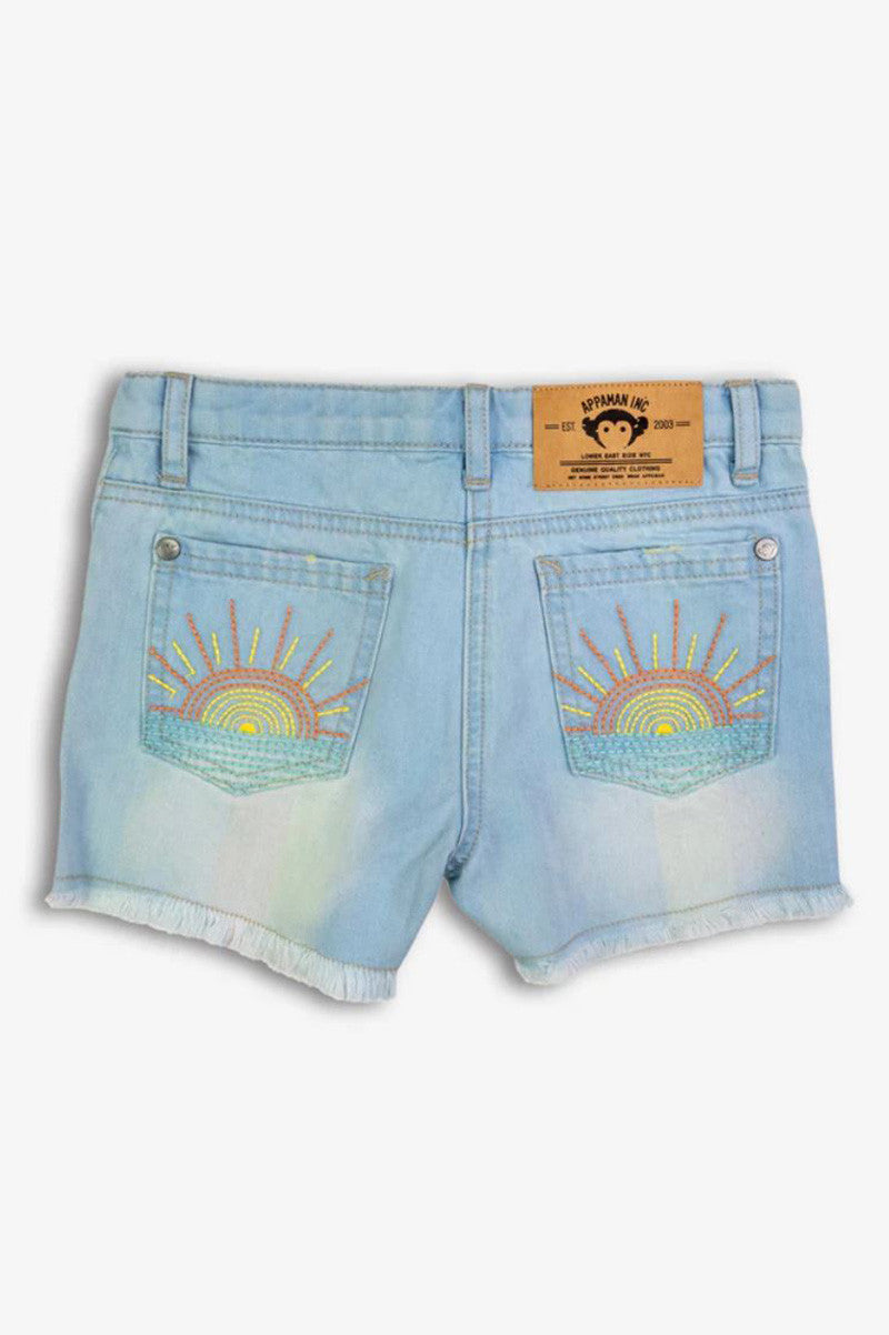 Rhodes short in light denim blue back view