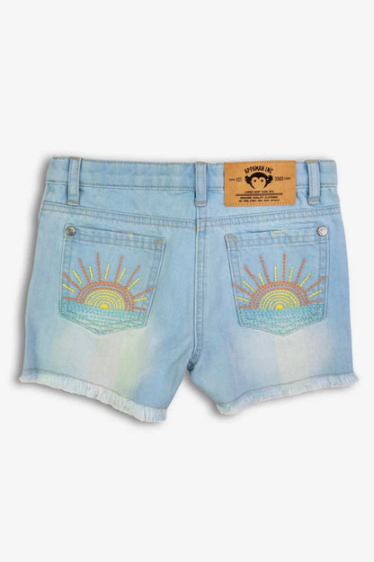 Rhodes short in light denim blue back view