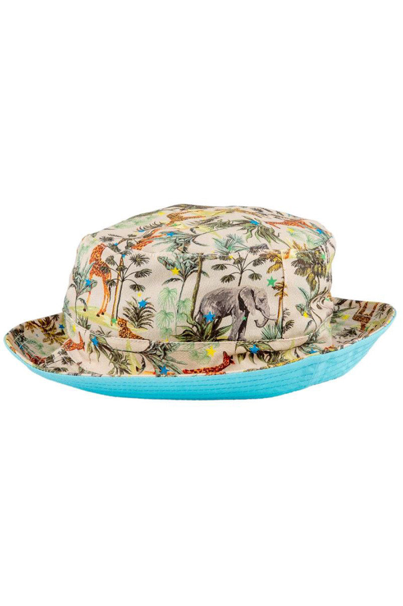 reversible bucket hat in safari pattern view