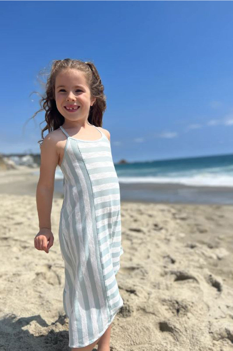 Cindy dress in green ivory stripe style view