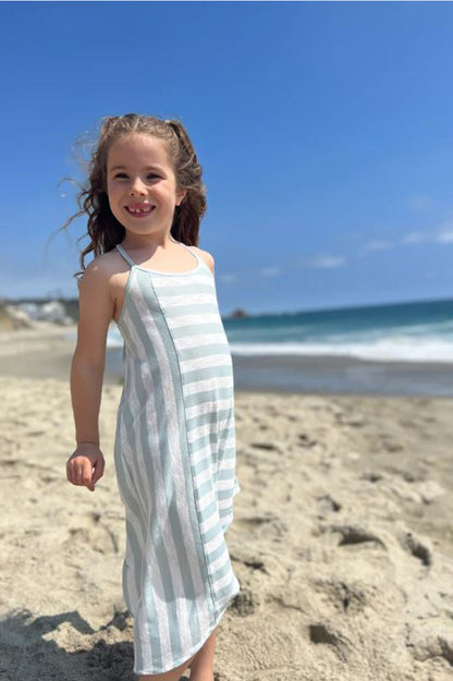 Cindy dress in green ivory stripe style view