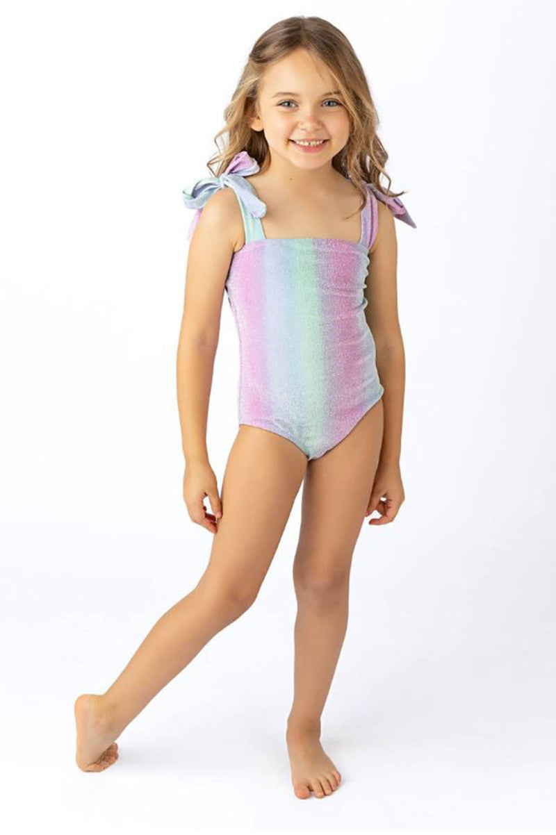 kids SHIMMER BUNNY ONE PIECE ombre blue and pink, front view 