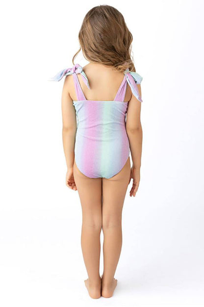 kids SHIMMER BUNNY ONE PIECE ombre blue and pink, back view 