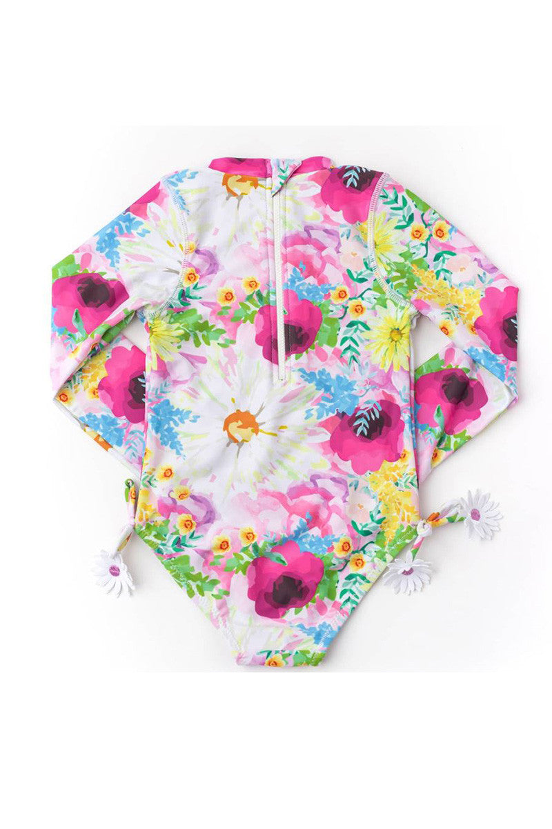 girls long sleeve floral one piece swimsuit 