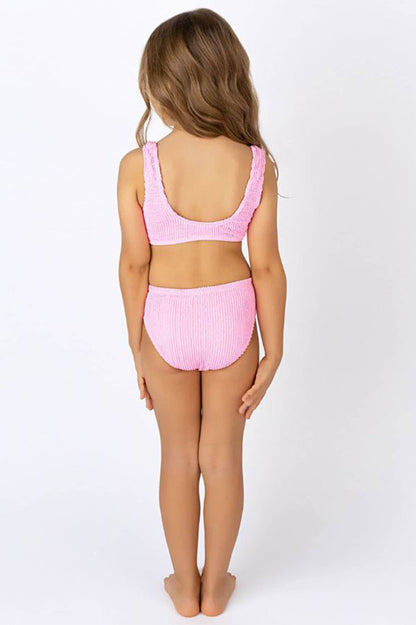 girls pink crinkle bikini, back view 