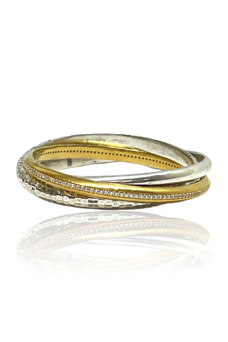 Mixed metal trinity bangle in gold silver