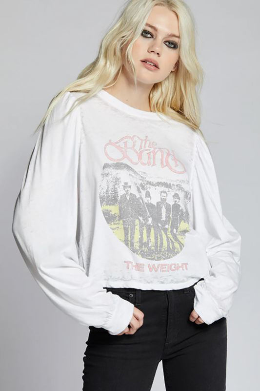 The Long sleeve band the weight tee in white front view