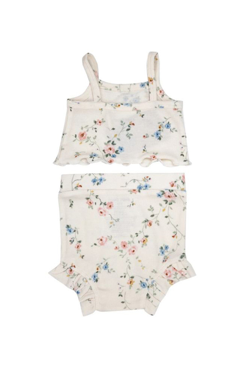 Rib tank and hi waist short set in climbing roses back view