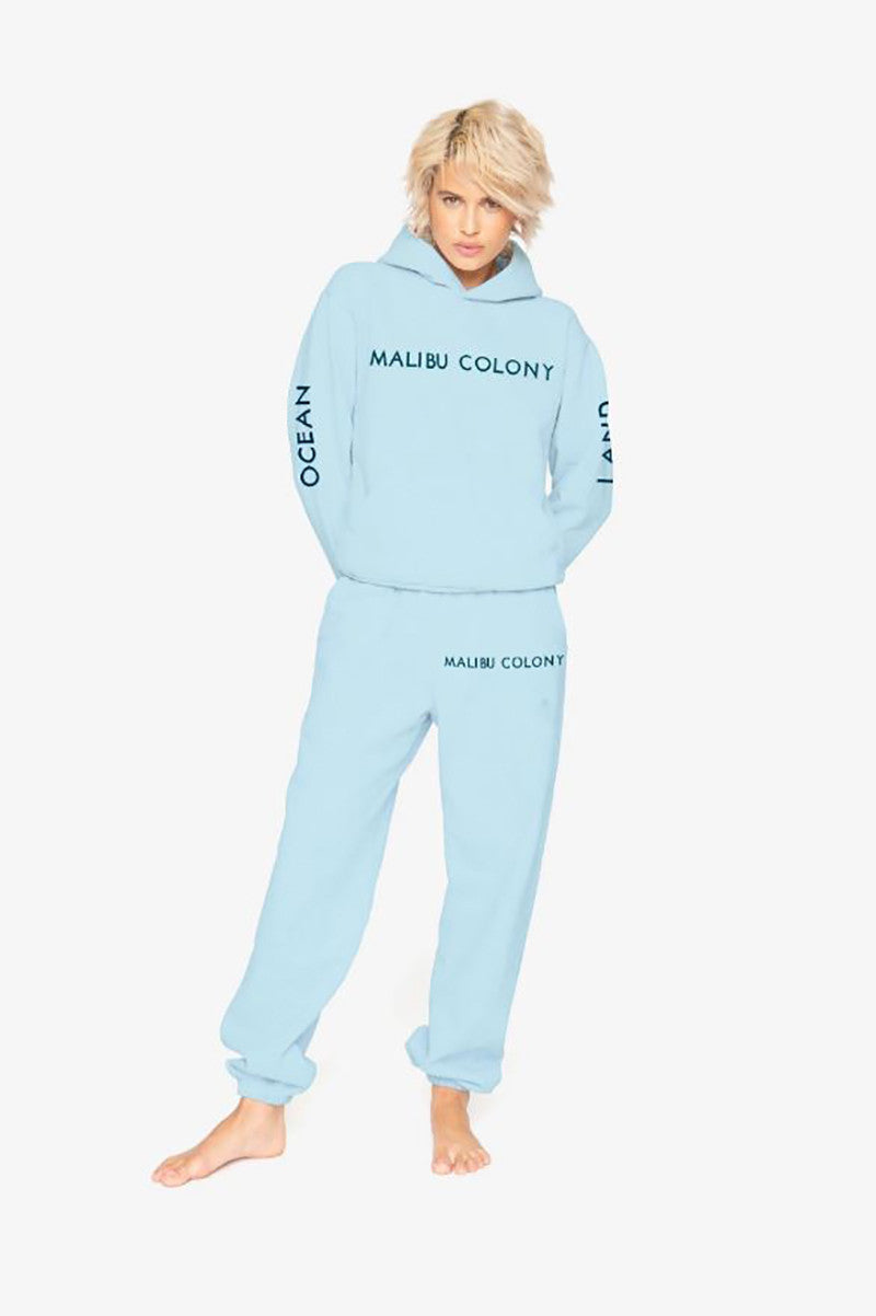Malibu colony hoodie in light blue front view