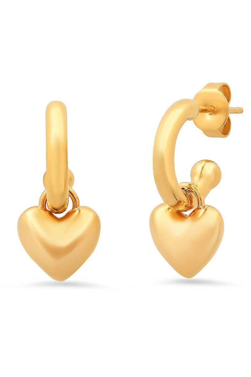 puffed heart charm huggers, gold 
