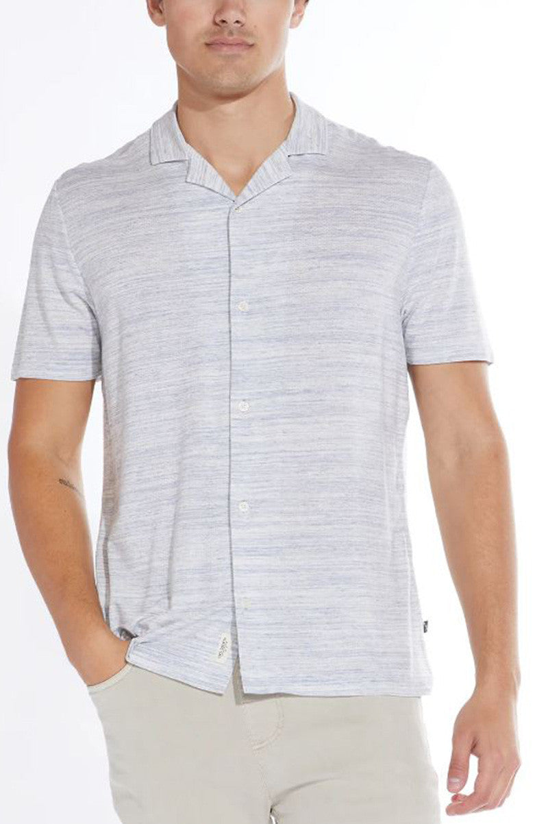 Bridgeport short sleeve knit resort shirt in heather blue front view