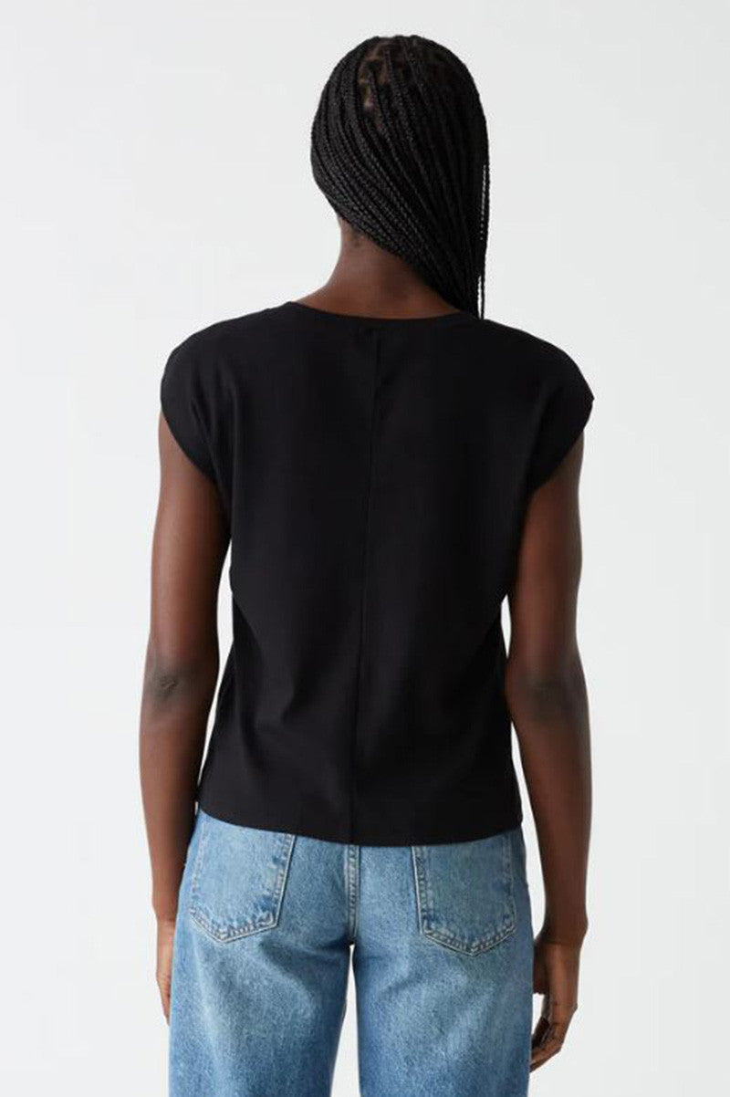 Tati vneck power shoulder top in black back view