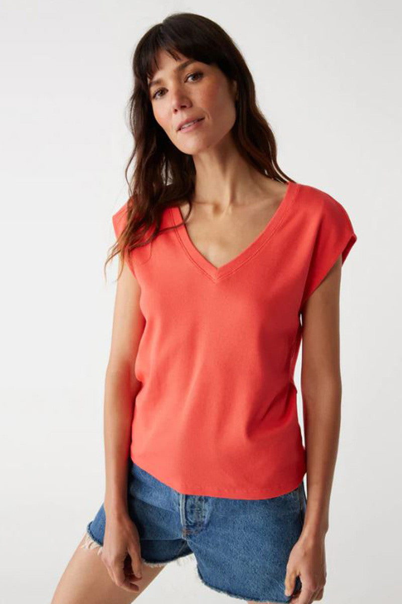 Tati vneck power shoulder top in spritz front view
