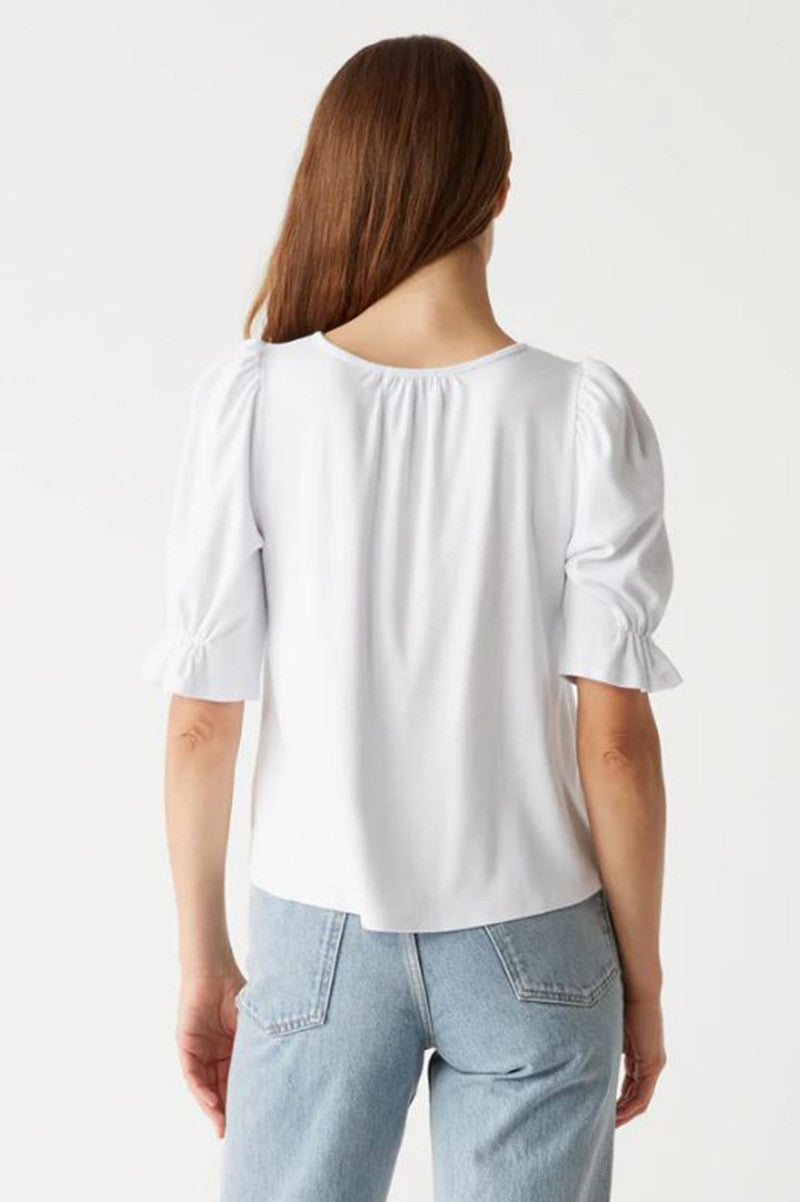 Gillian split neck balloon sleeve tee in white back view