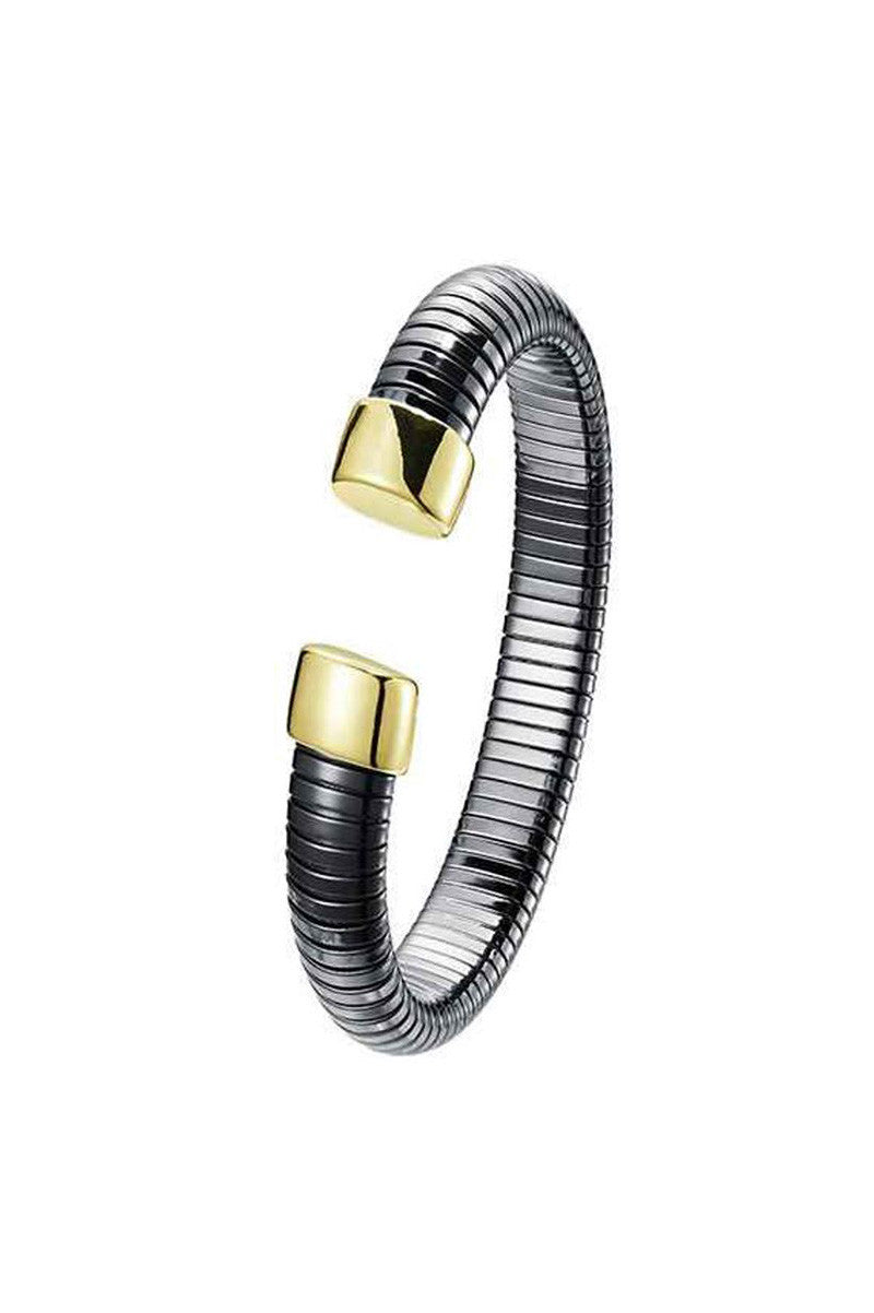 Flexible omega cuff bracelet in hematite and gold tip