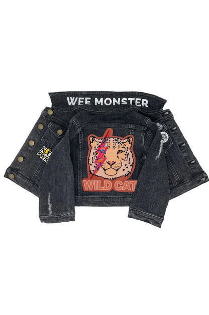 wild cat denim jacket in black back view