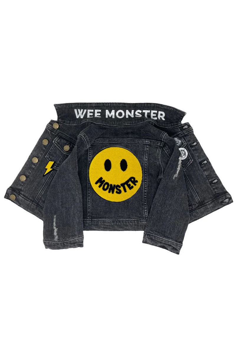 monster denim jacket in black back view