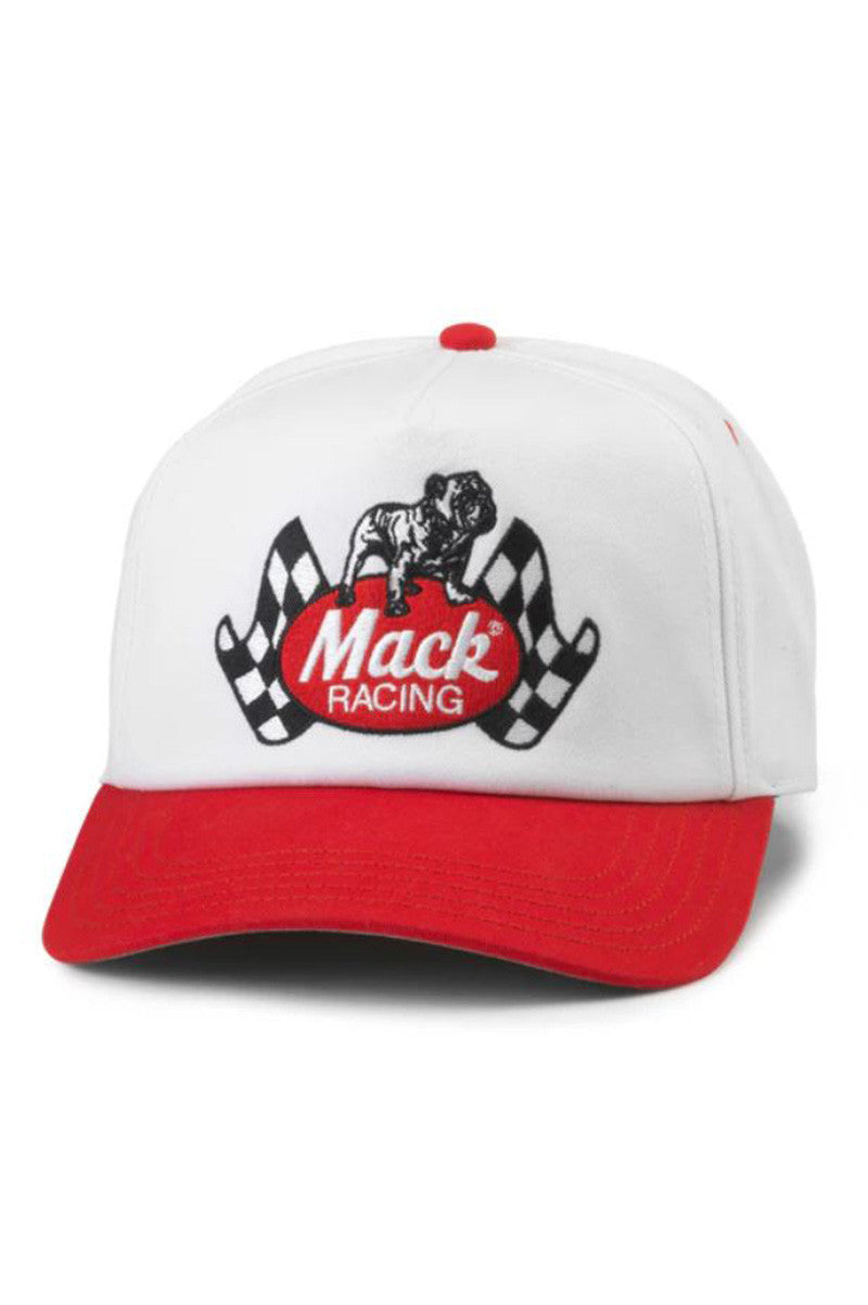 Mack truck roscoe hat in red and white front view