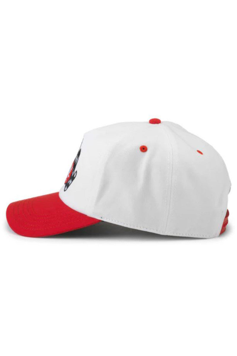 Mack truck roscoe hat in red and white side view