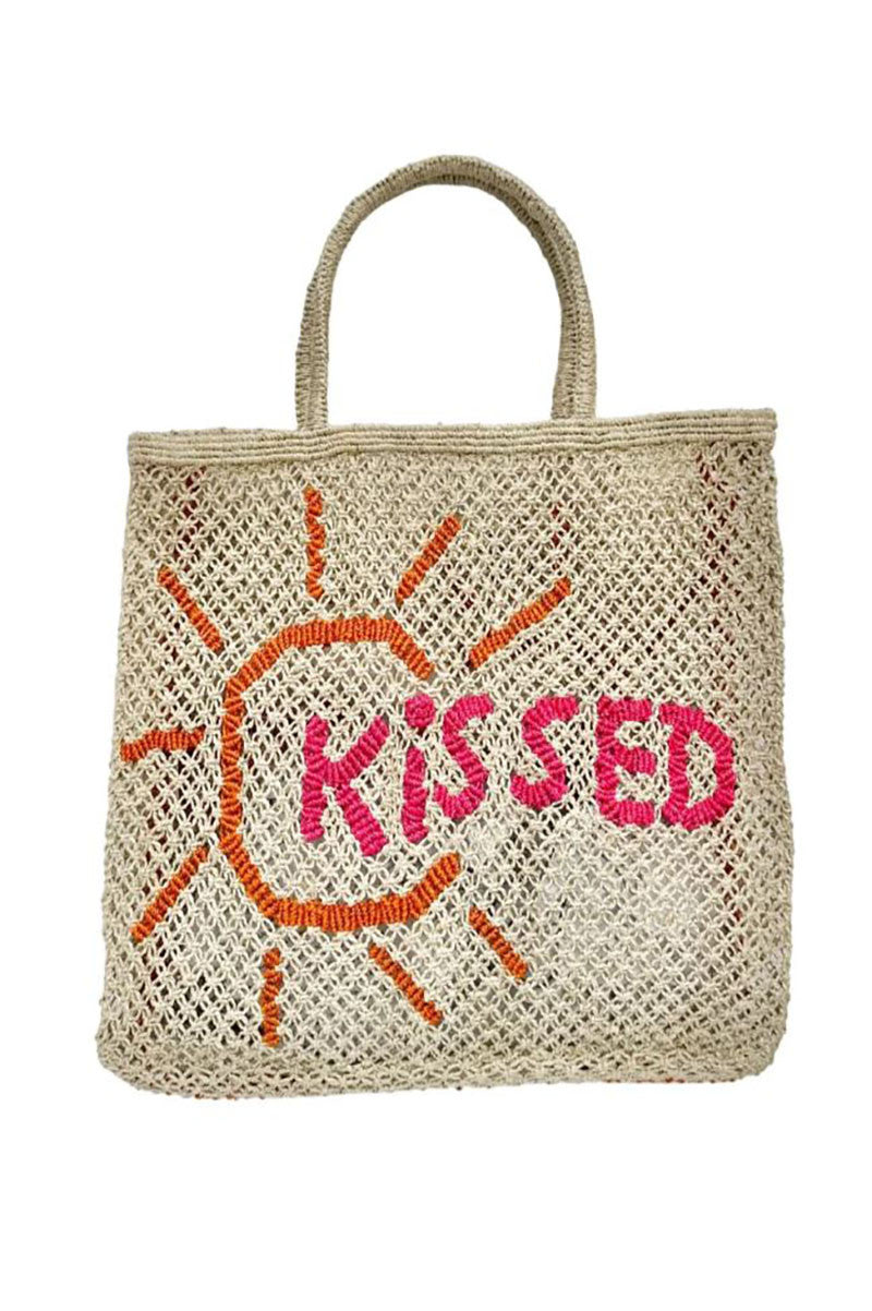 kissed tote, natural and pink 