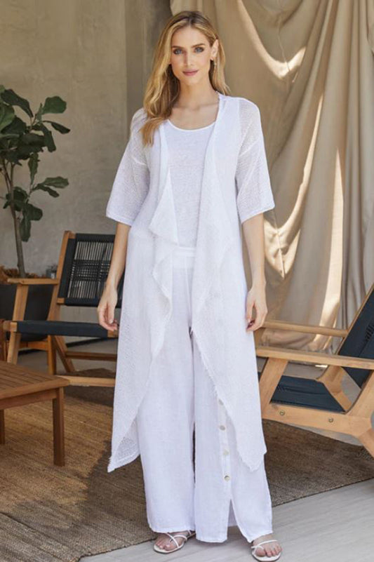 Fishnet duster / cover up in white front view
