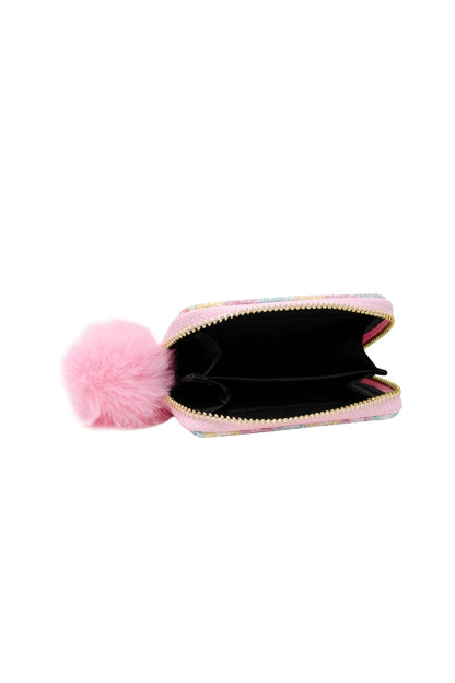 GLITTER HEART SEQUIN WALLET IN PINK INSIDE VIEW