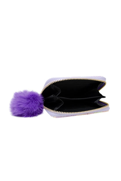 GLITTER HEART SEQUIN WALLET IN PURPLE INSIDE VIEW
