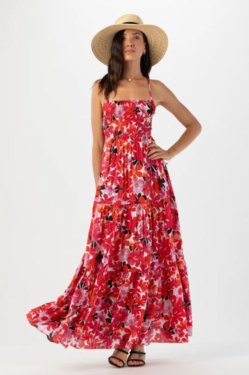 Kailani maxi dress in fiji flowers red front view