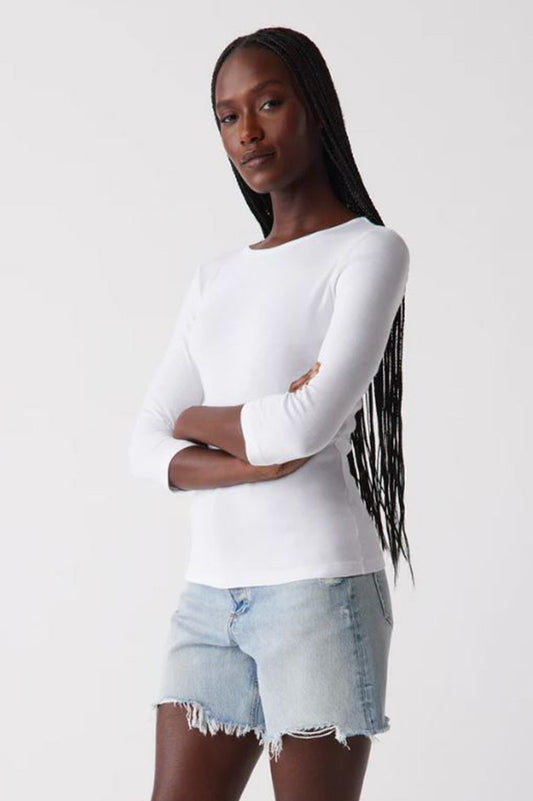 Dakota 3/4 sleeve tee in white front view