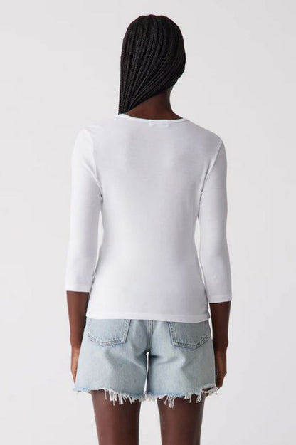 Dakota 3/4 sleeve tee in white back view