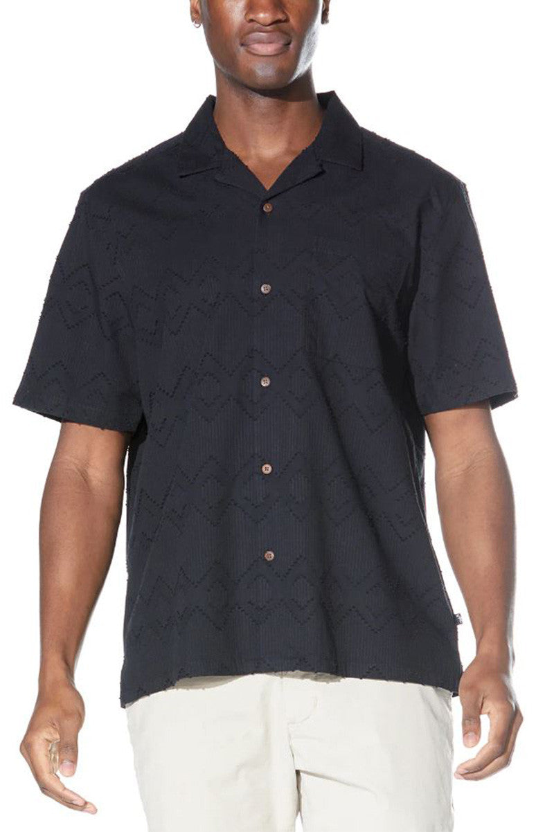 ZAPATA RLXD FIT GUAYABERA SHRT, BLACK, FRONT VIEW
